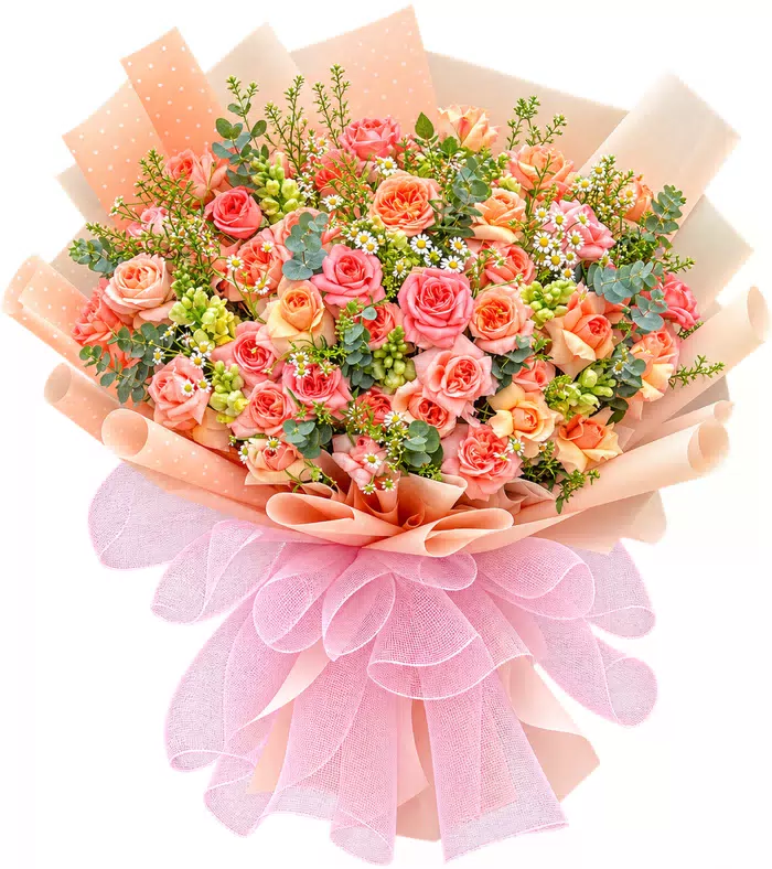 Bó hồng cam điểm hoa nhỏ