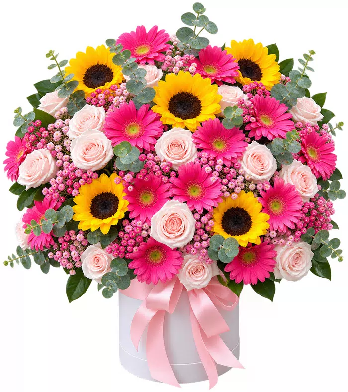 Bình hướng dương điểm hoa hồng