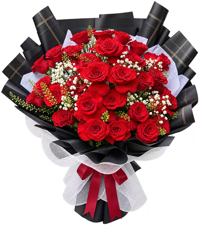 Bó hồng đỏ, giấy đen kẻ