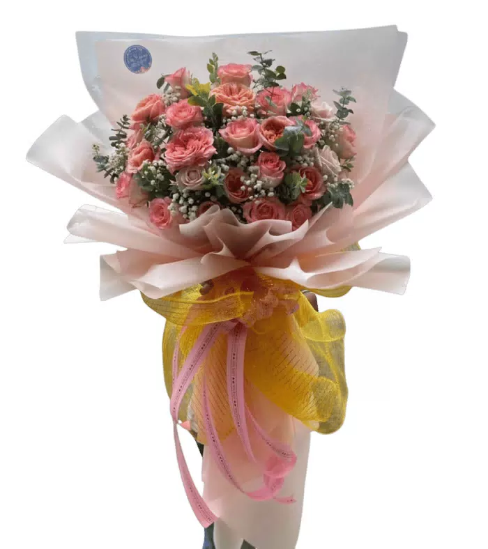 Bó hồng san hô và hồng phấn