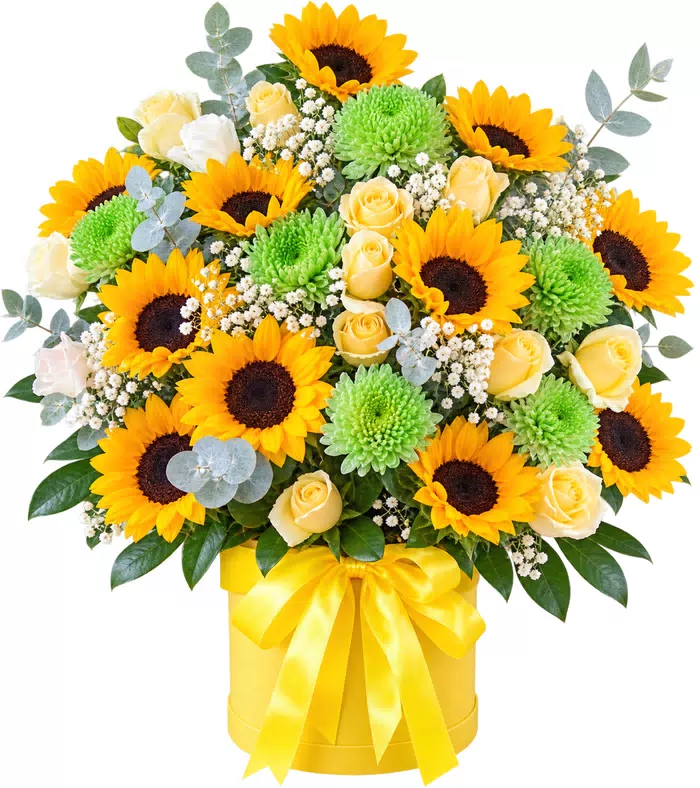 Giỏ hoa hướng dương cúc xanh