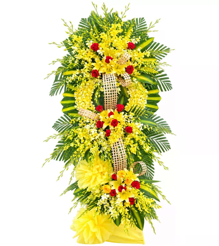 Kệ hoa viếng vàng đỏ