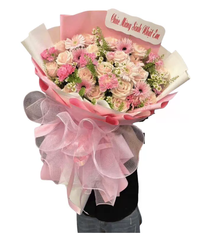 Bó hồng kem phớt hồng