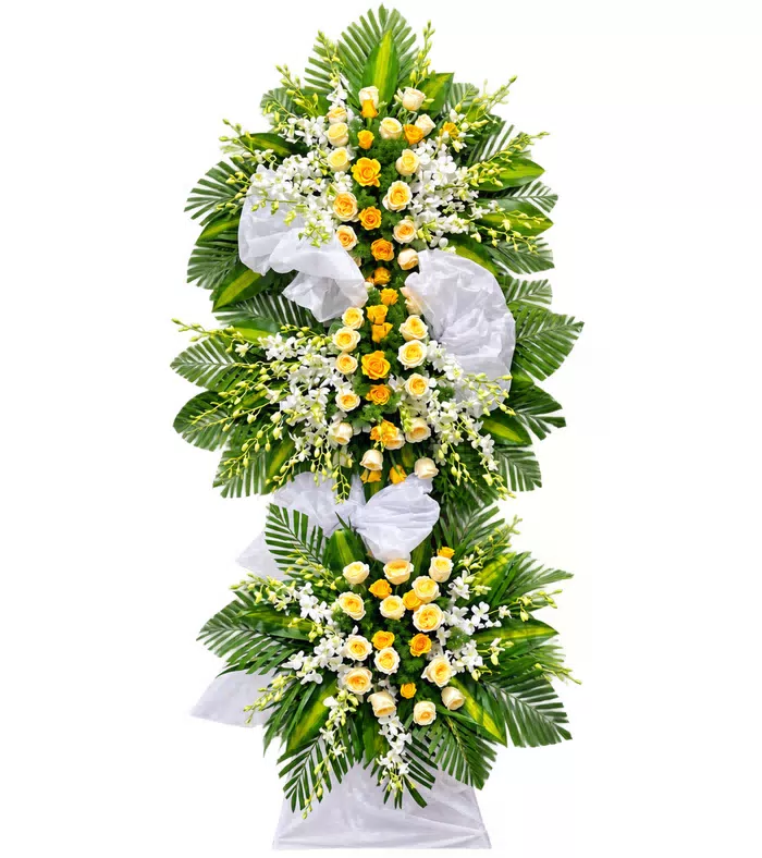 Kệ hoa viếng trắng vàng, vòng viếng sáng màu
