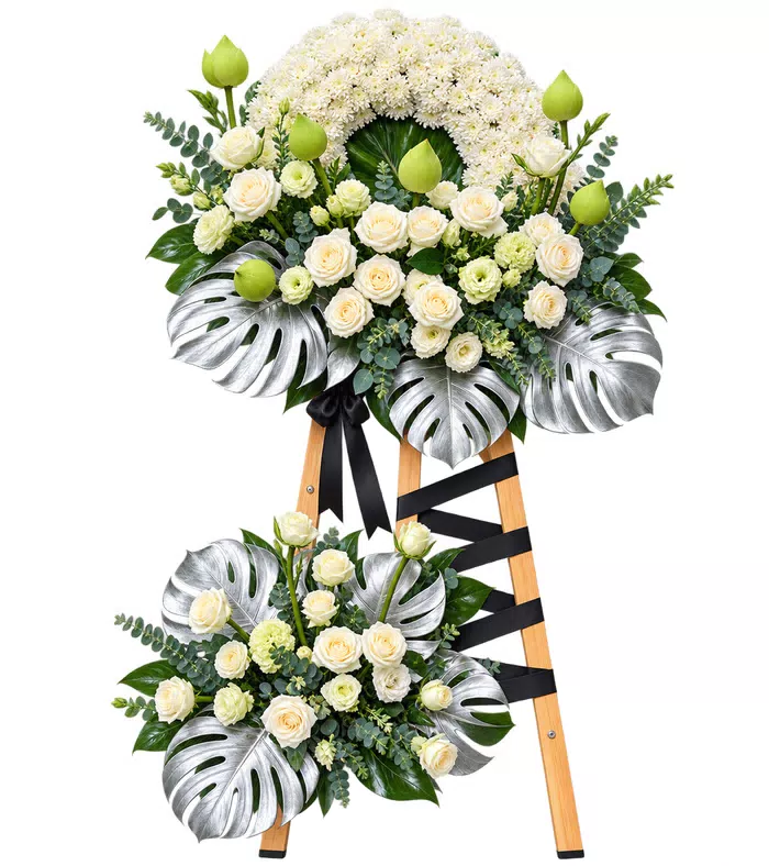 Kệ hoa viếng trắng lá bạc, đài sen xanh