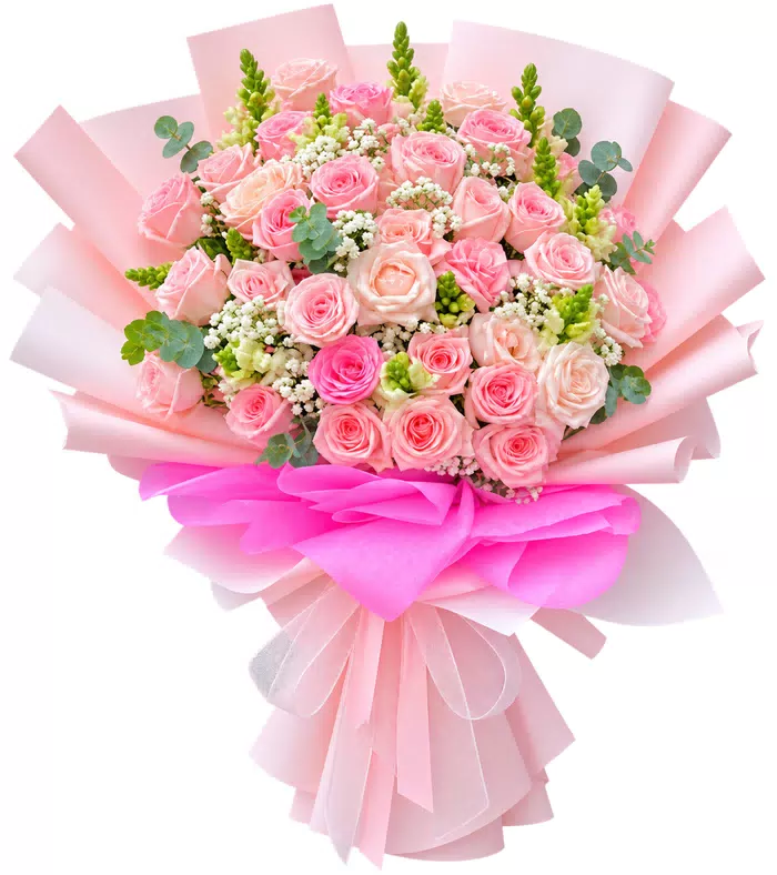 Bó hồng phấn điểm hoa nhỏ