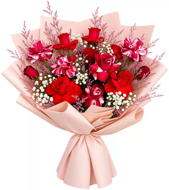Bó hồng đỏ phối lan