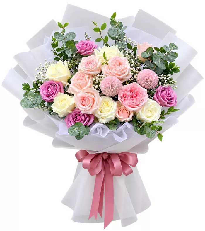 Bó hồng pastel phối cúc