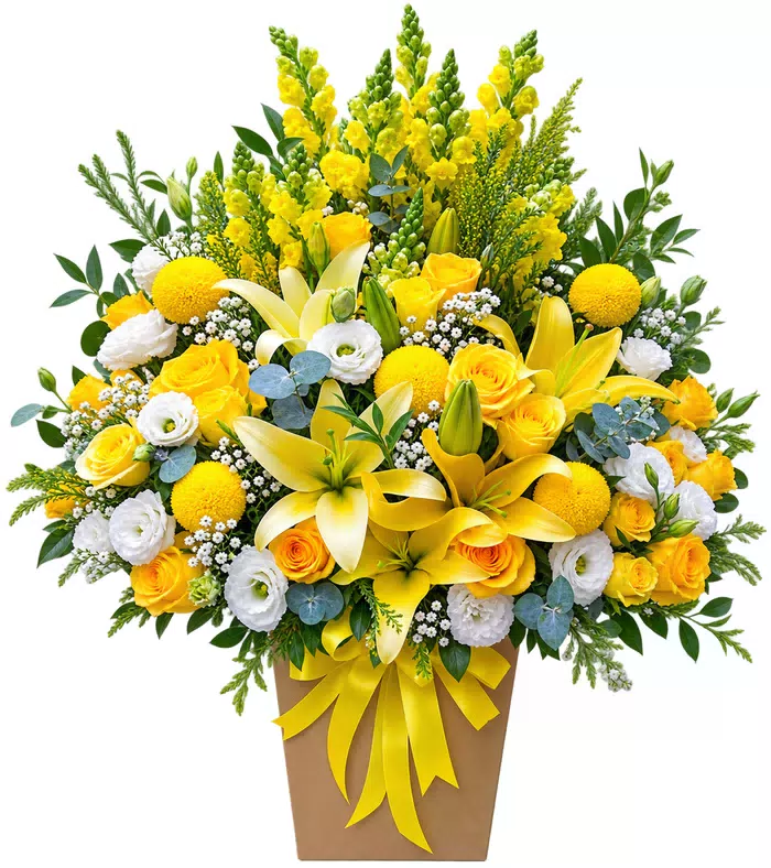 Giỏ ly vàng điểm hoa trắng
