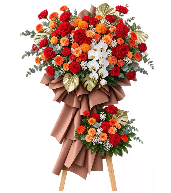 Kệ khai trương đỏ cam lan trắng