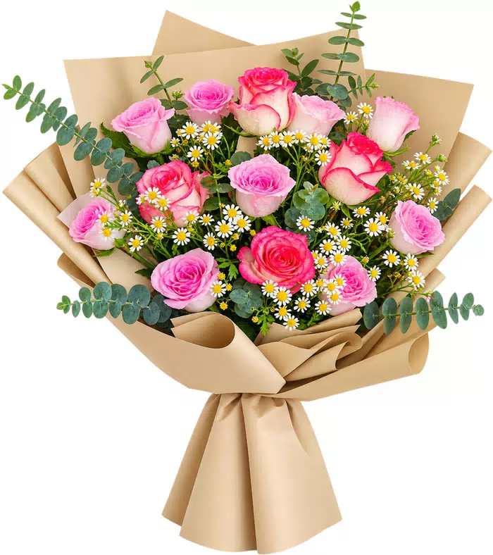 Bó hồng phấn, giấy kraft