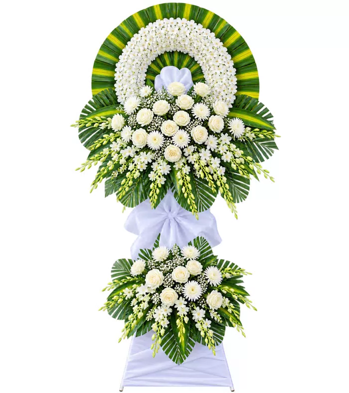 Kệ hoa viếng trắng xanh, vòng viếng tròn