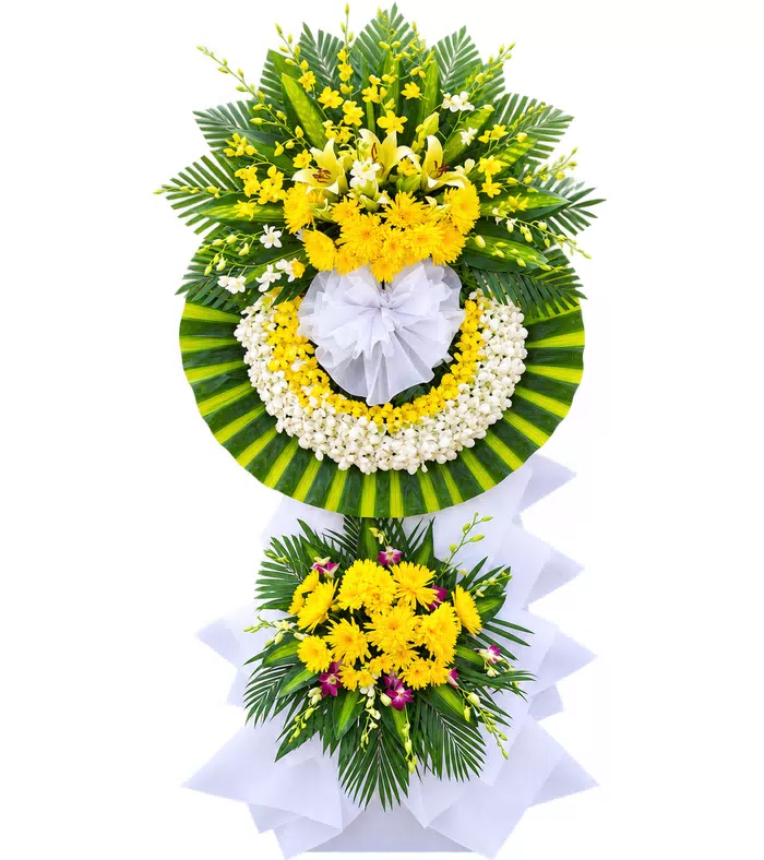 Kệ hoa viếng vàng trắng, vòng viếng hai màu