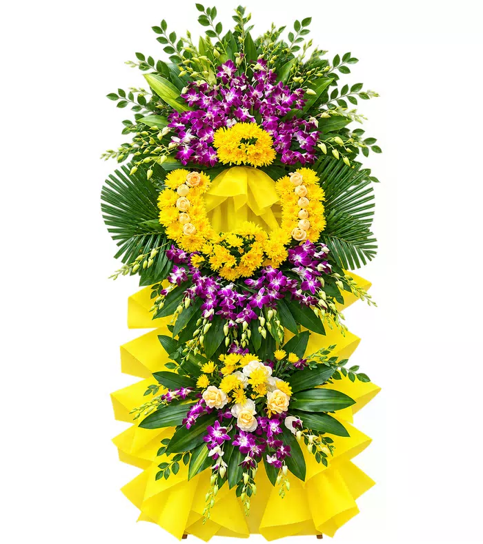 Kệ hoa viếng tím vàng, giấy xếp vàng