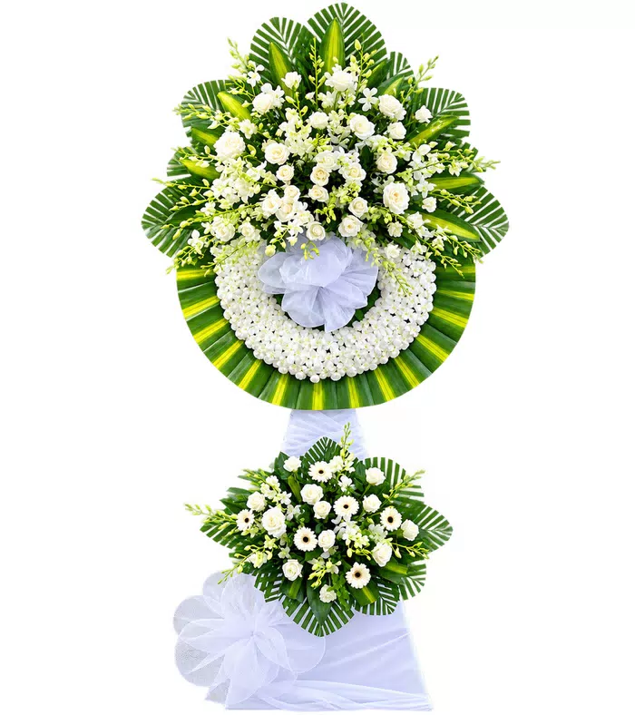 Kệ hoa viếng trắng xanh, vòng viếng tròn