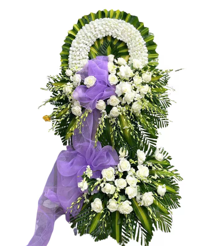 Kệ hoa viếng trắng xanh, hoa hồng trắng