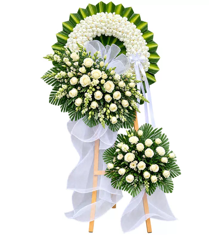 Kệ hoa viếng hồng trắng, vòng tròn phía trên