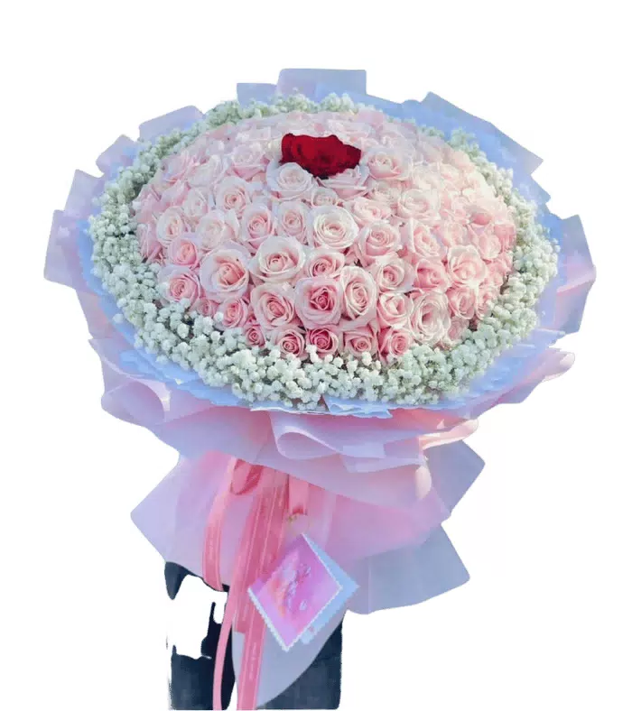 Bó hồng phấn xếp vòm lớn