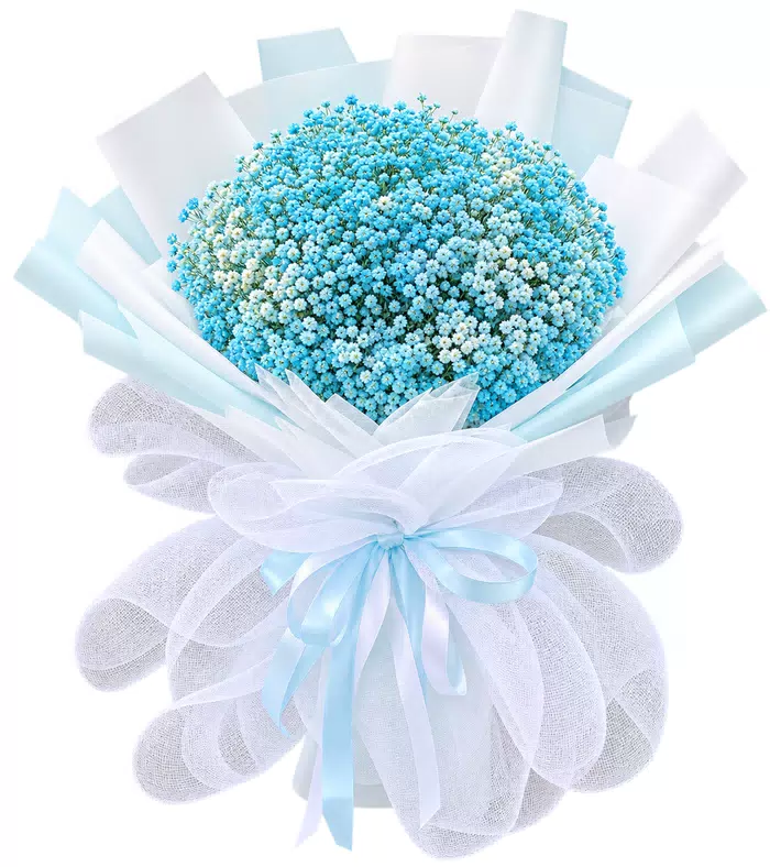 Bó hoa điểm baby xanh, giấy trắng