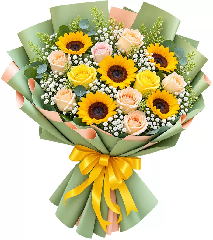 Bó hoa hướng dương phối hồng