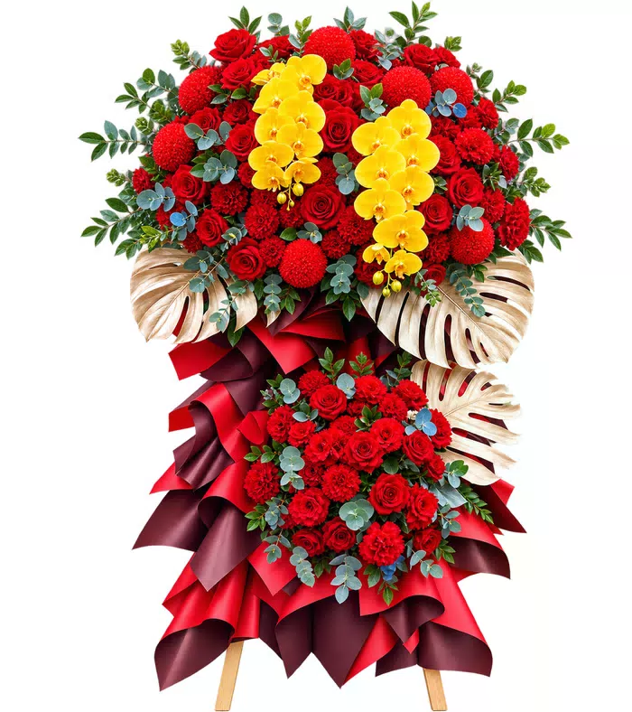 Kệ khai trương hồng đỏ lan vàng