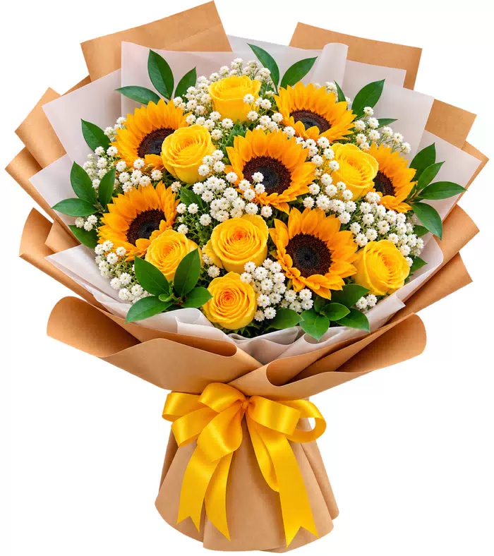 Bó hoa hướng dương phối hồng vàng