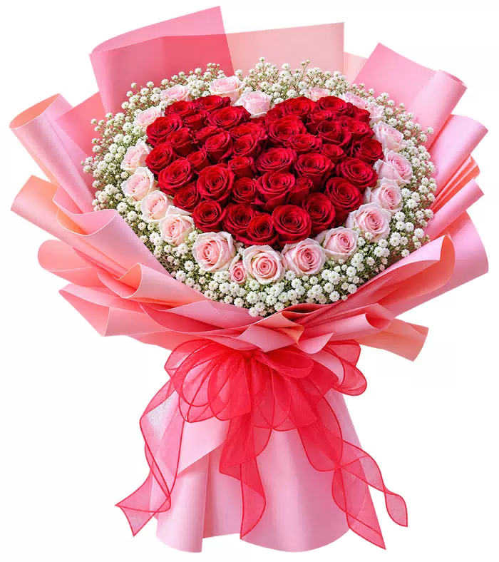 Bó hồng trái tim đỏ phấn