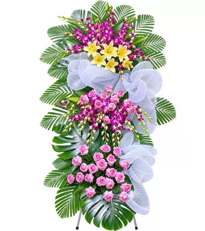 Kệ hoa viếng tím hồng trắng