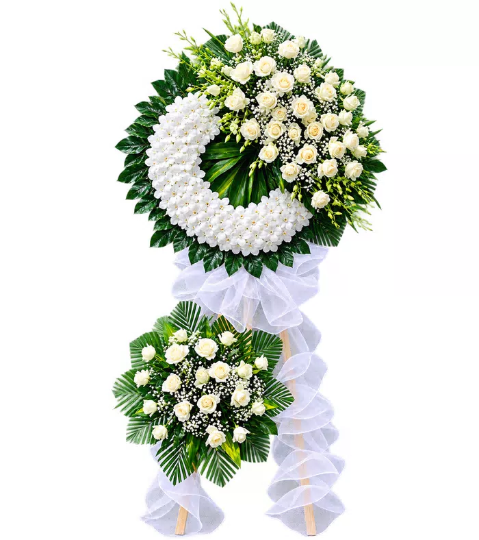 Kệ hoa viếng trắng xanh, vòng viếng tròn