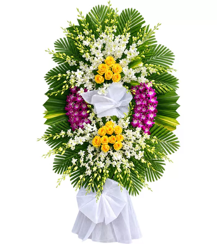 Kệ hoa viếng hồng vàng trắng tím