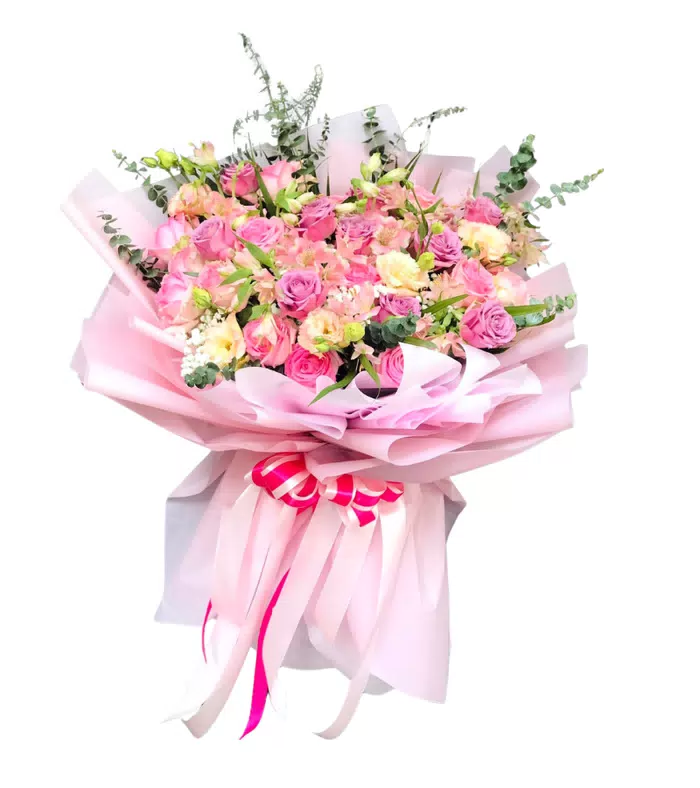 Bó hoa hồng phối vàng