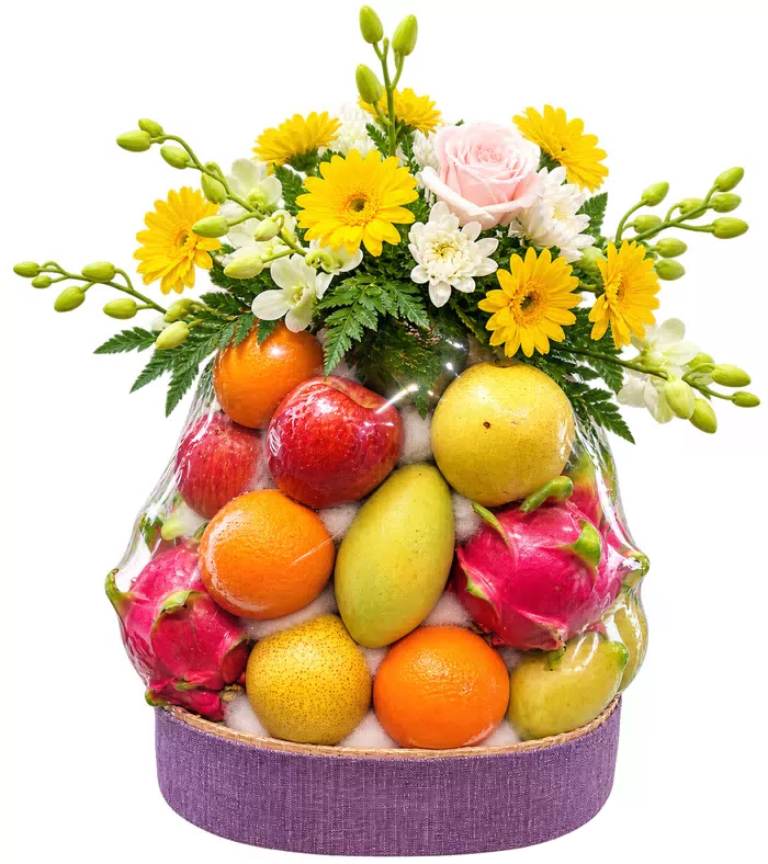 Giỏ trái cây điểm hoa vàng