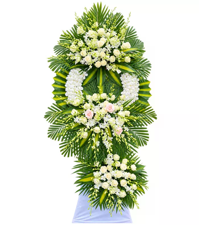 Kệ hoa viếng trắng xanh, vòng viếng tròn