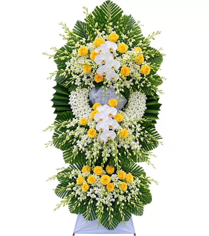 Kệ hoa viếng vàng lan trắng