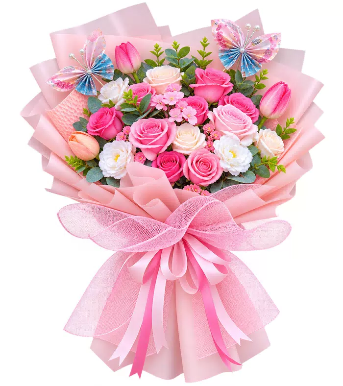 Bó hồng phấn phối tulip