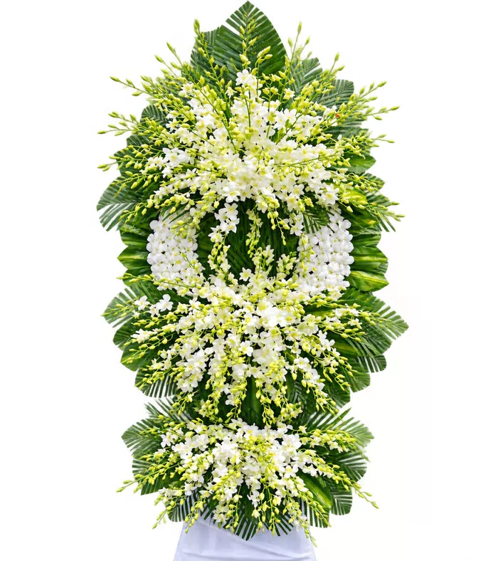 Kệ hoa viếng trắng xanh, vòng viếng tròn