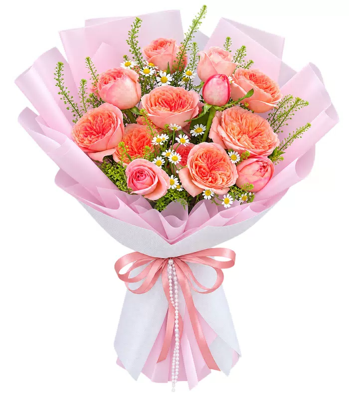 Bó hồng cam phấn, giấy hồng
