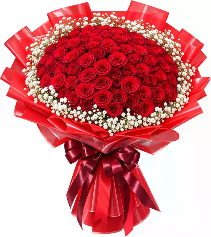 Bó hồng đỏ tròn, giấy đỏ