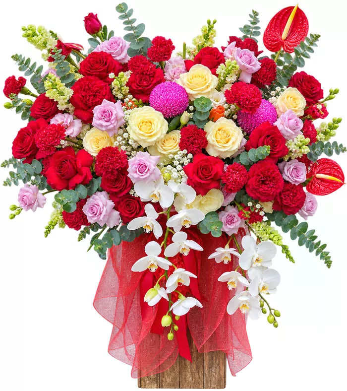 Giỏ hồng đỏ lan trắng