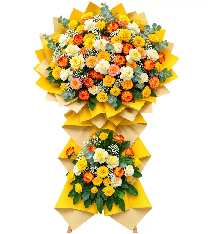 Kệ khai trương hồng cam kem hai tầng
