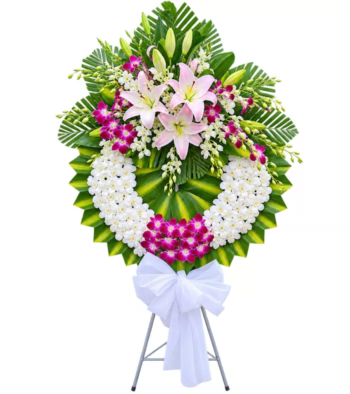 Vòng hoa viếng ly hồng trắng tím