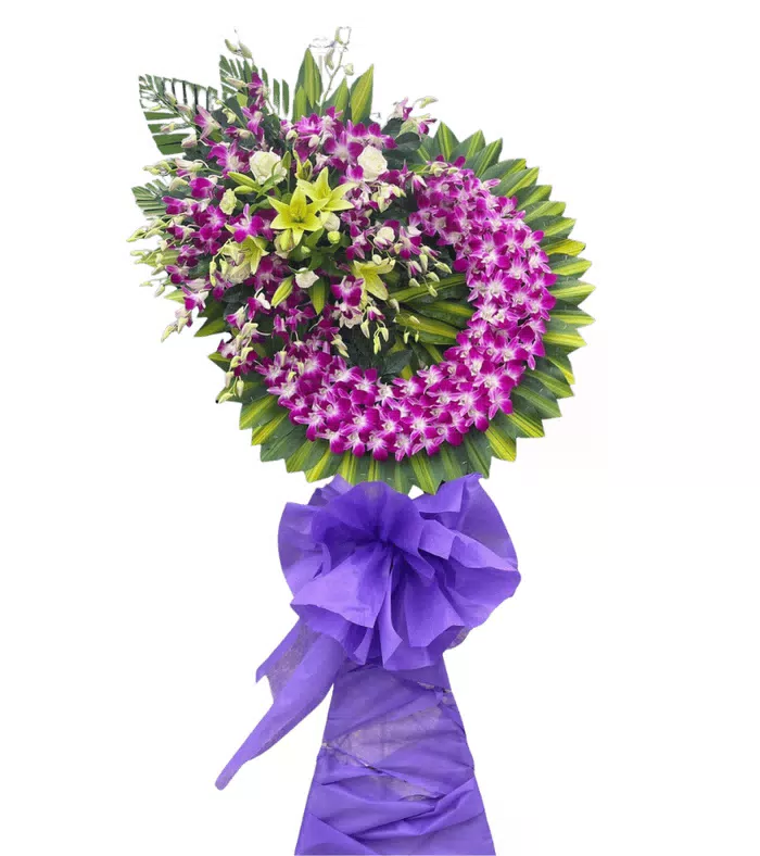 Vòng hoa viếng tím trắng
