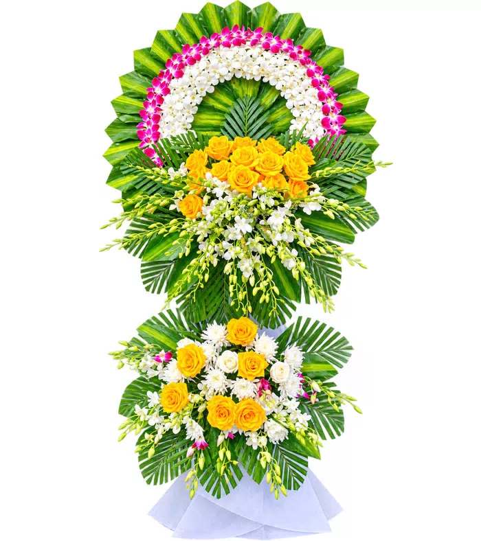 Kệ hoa viếng trắng vàng tím