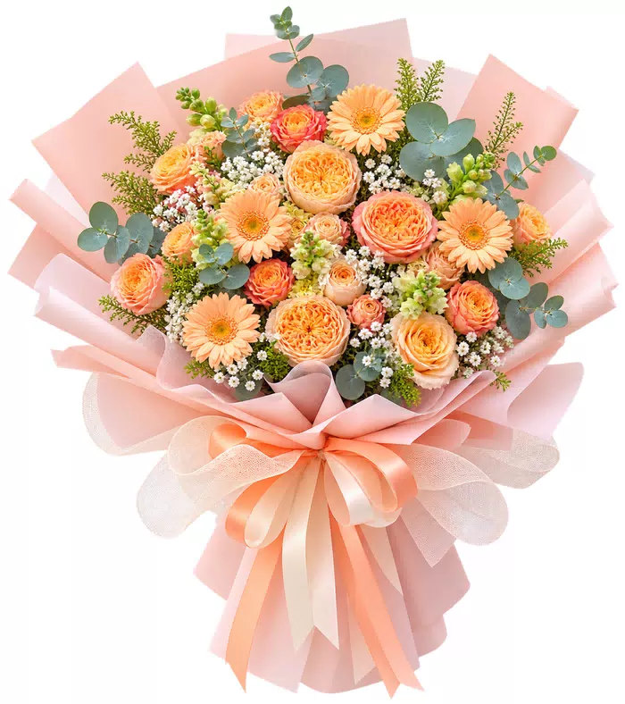 Bó hồng cam phối đồng tiền