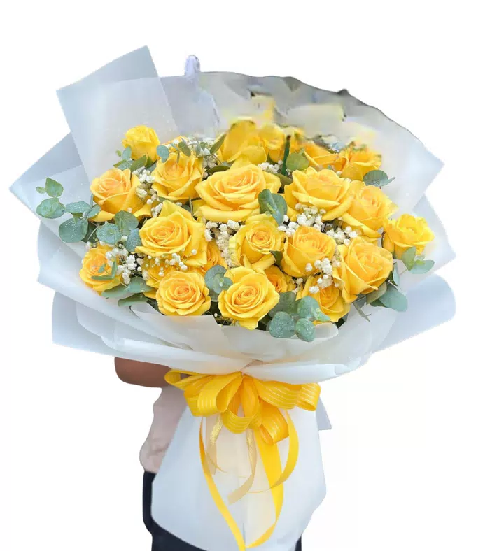 Bó hồng vàng, giấy xanh