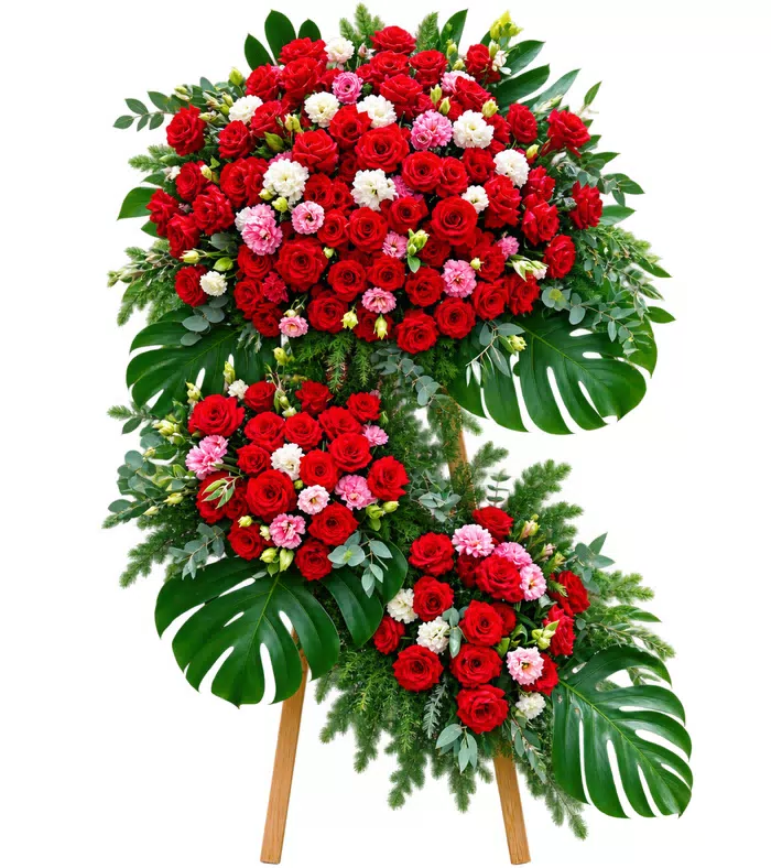 Kệ khai trương hồng đỏ phấn ba cụm