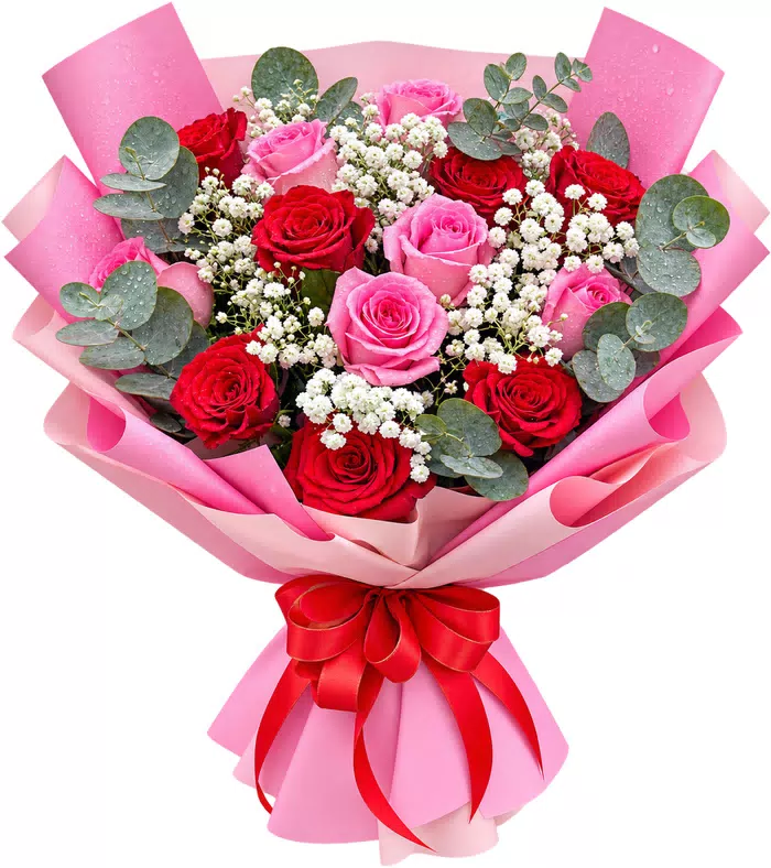 Bó hồng đỏ phối hồng phấn
