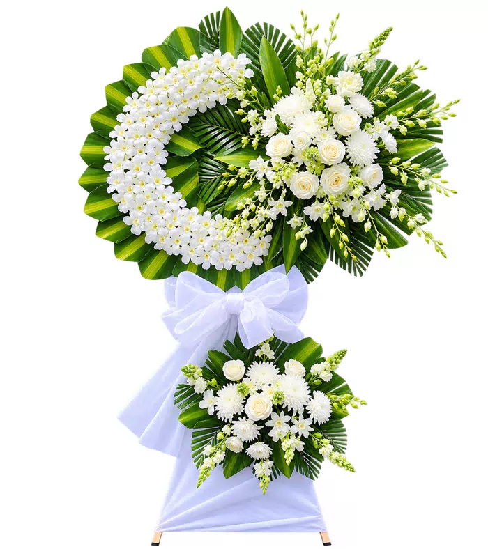 Kệ hoa viếng trắng xanh, vòng viếng lệch bên
