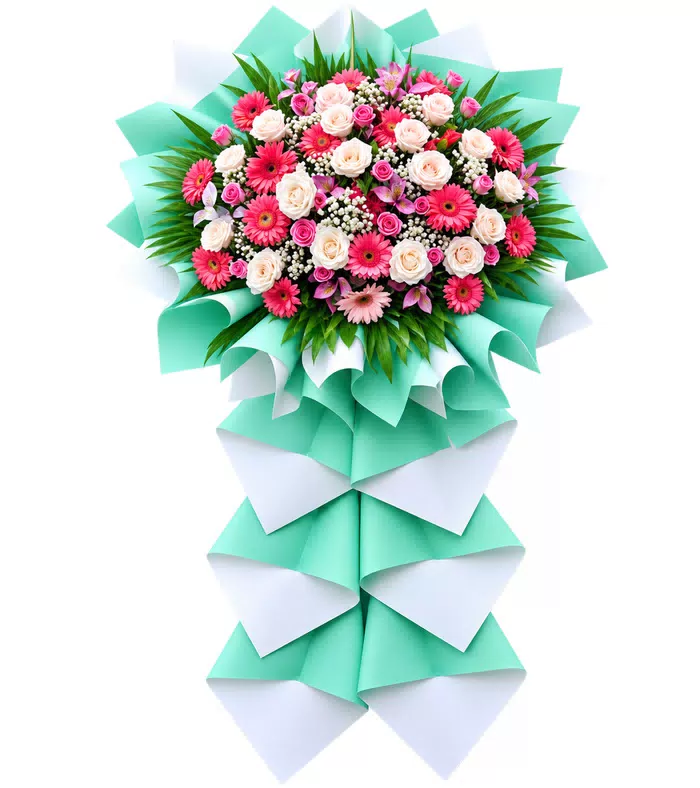 Kệ khai trương hồng phấn, giấy xanh