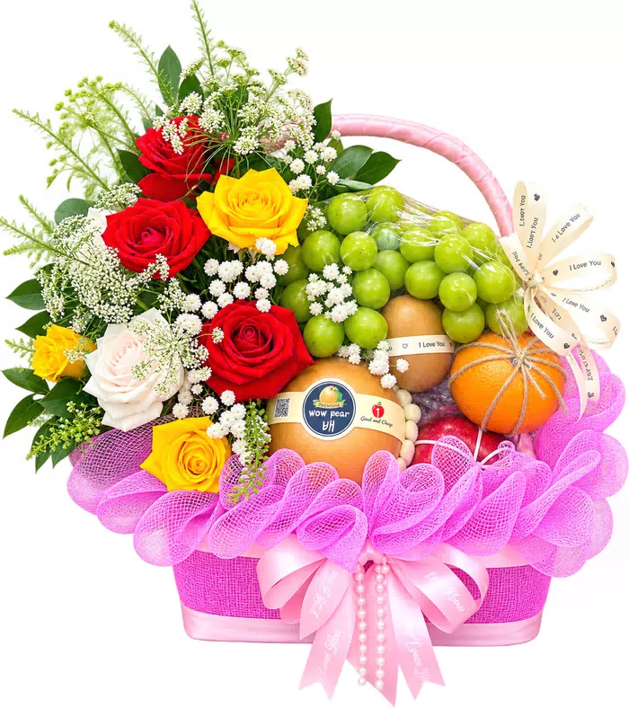 Giỏ trái cây hồng đỏ vàng